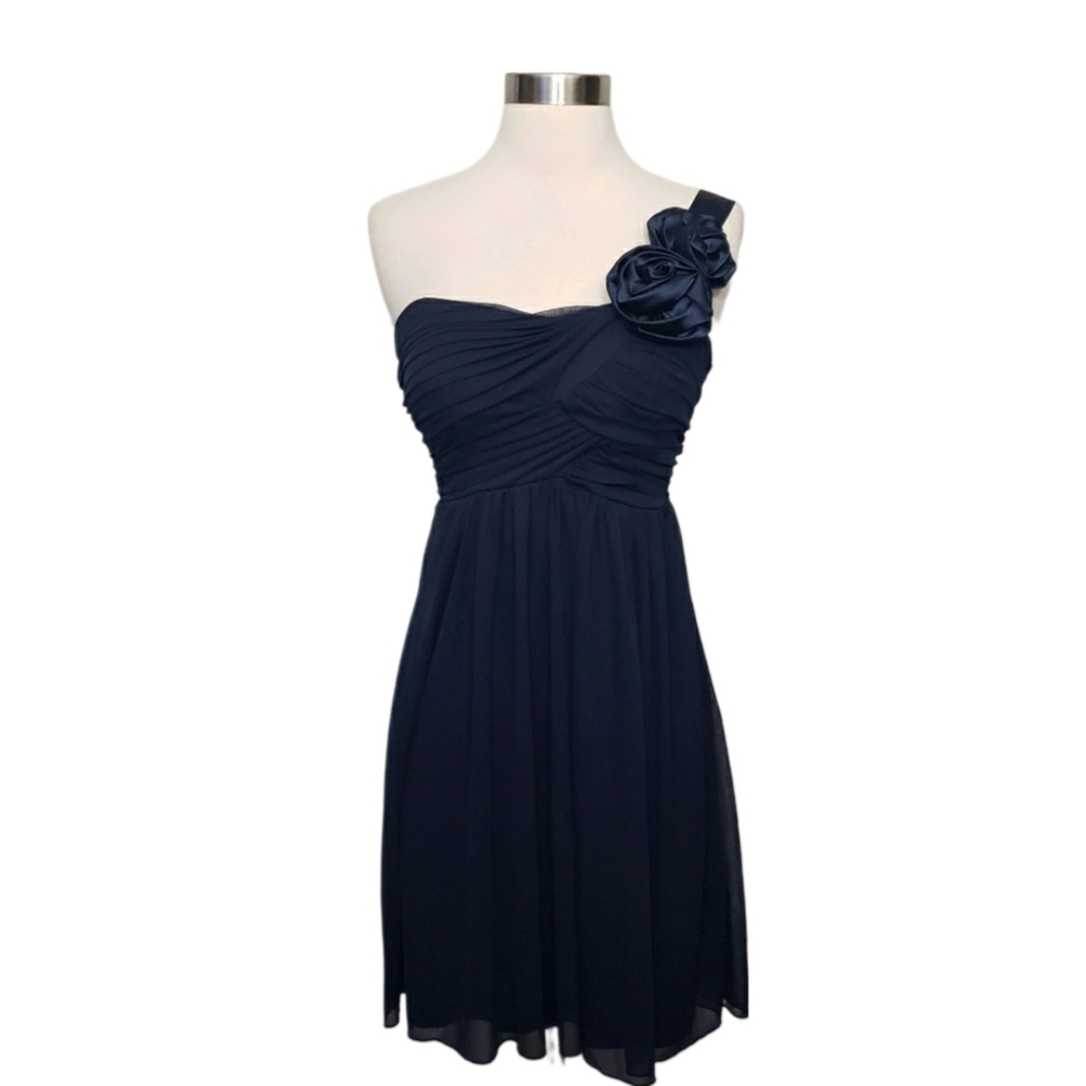 City Triangles Small Navy One Shoulder Rosette Flowy Party Formal Dress